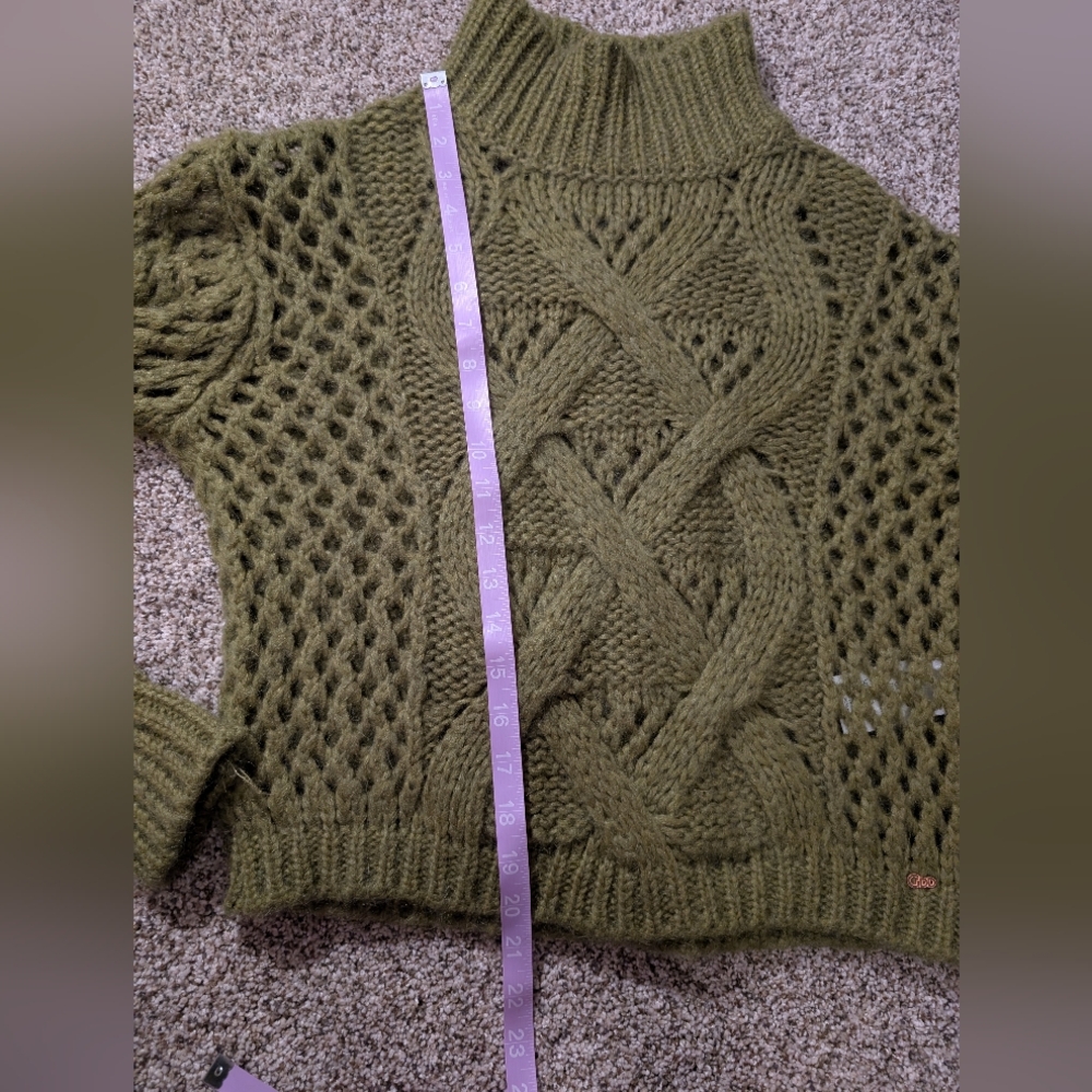 Gold Digger Denim, Olive Green Cable Knit Turtleneck Sweater - Picture 4 of 8